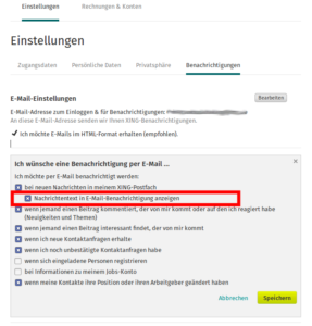 Xing-Email-Einstellungen