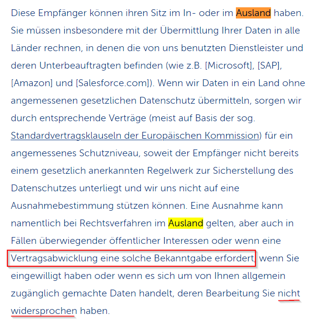 Auszug aus den Datenschutzbestimmungen der CSS auf ihrer Webseite