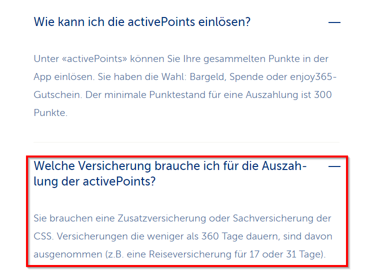 Q&A der CSS active365 App unter https://www.css.ch/de/privatkunden/meine-gesundheit/gesundheit-foerdern/active365.html
